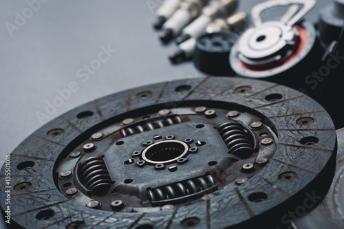 Car parts on grey background