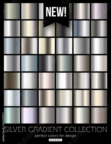 Set of silver, steel, aluminum gradients. Vector texture.
