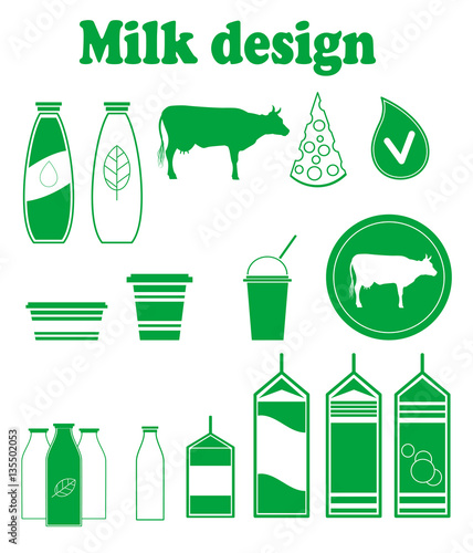 Set icons of green milk icons
