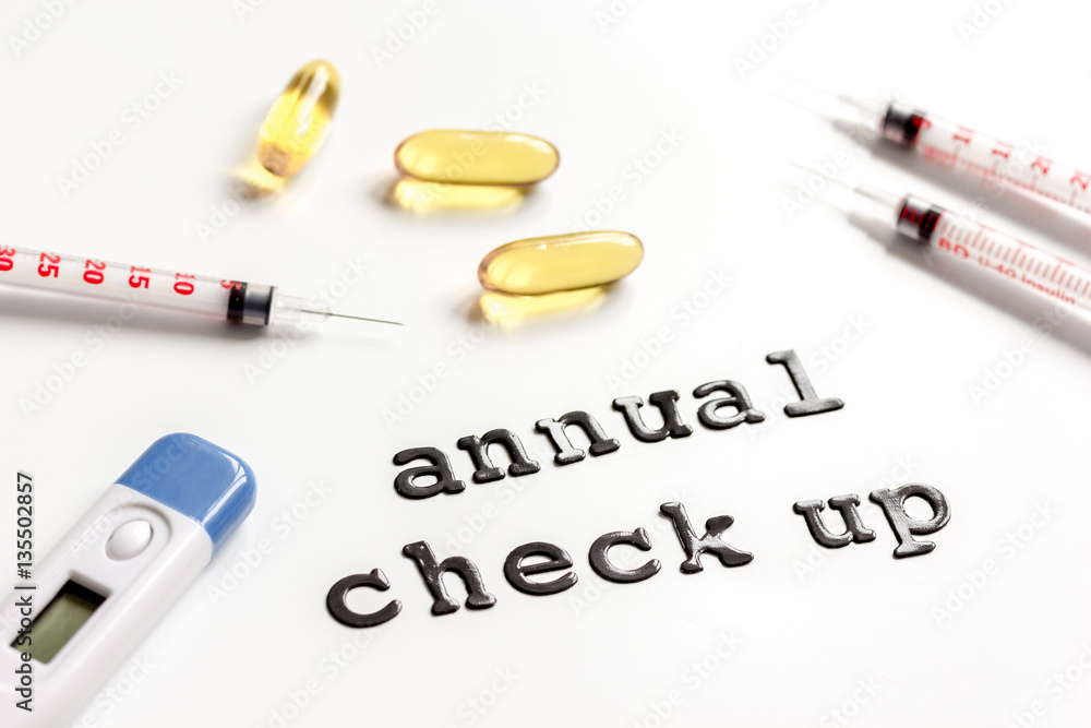 concept time health check up on white background concept time health check up on white background