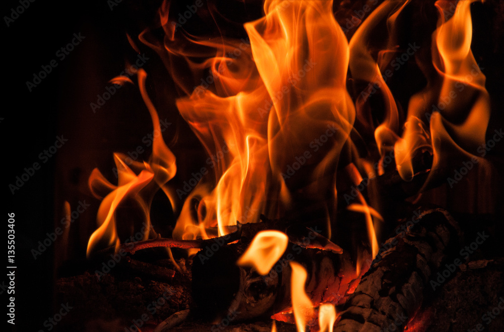 Fototapeta premium Fire flames on a black background