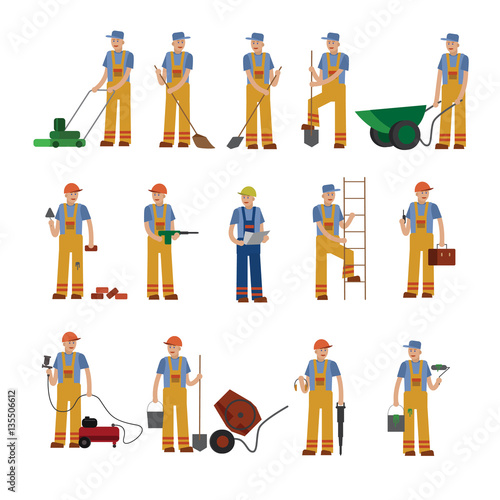 construction worker, a collection of vector illustration of a flat style.