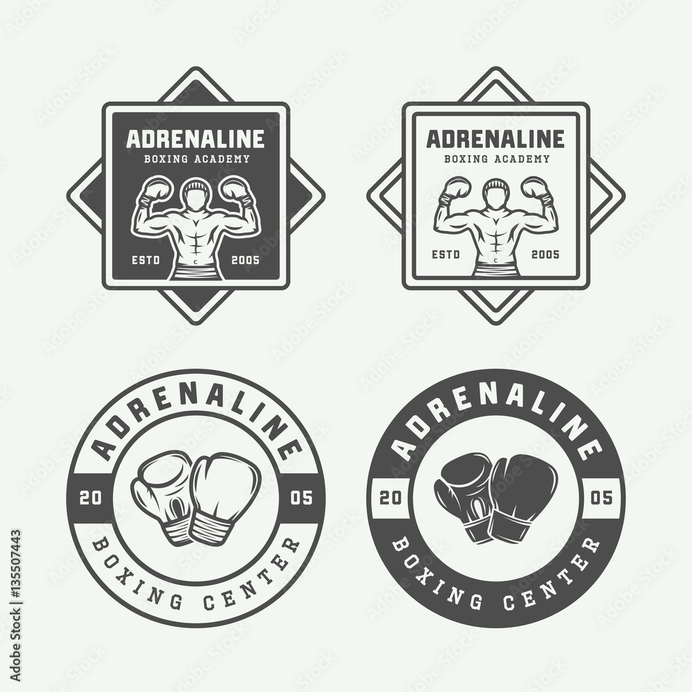 Set of retro boxing and martial arts logo badges and labels 