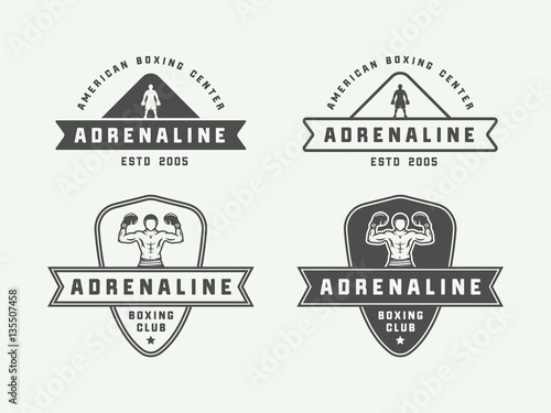 Boxing and martial arts logo badges and labels in vintage style.