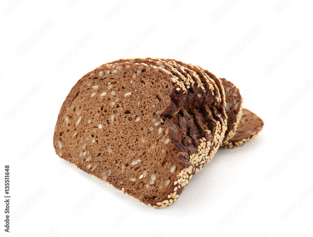 Sliced bread with seeds and sesame isolated on white Sliced bread with seeds and sesame isolated on white