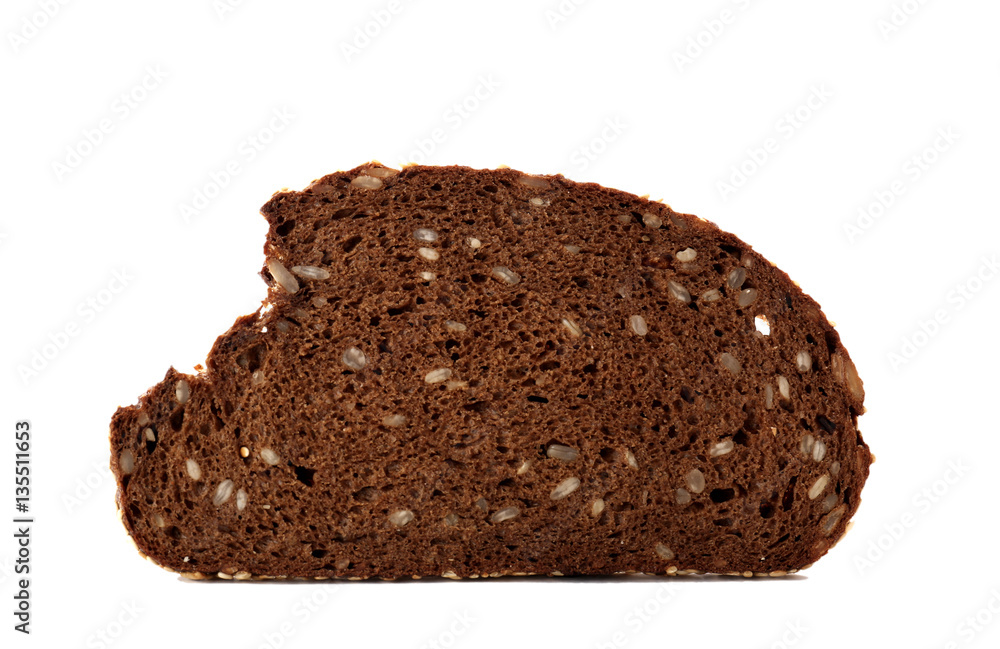 Slice of bread with seeds isolated on white Slice of bread with seeds isolated on white