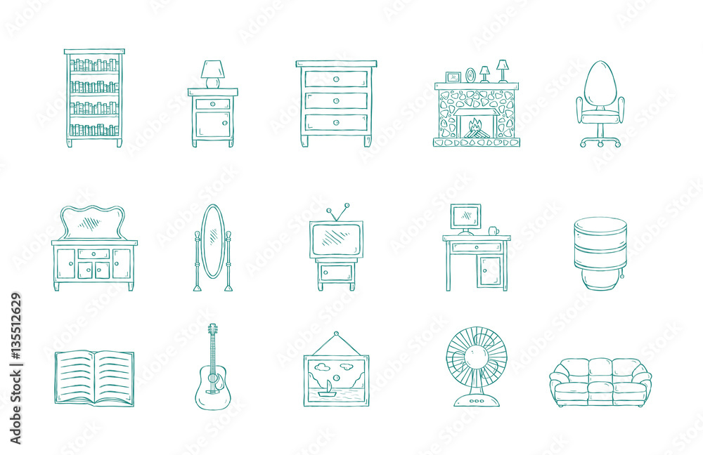 Household icons handmade style Household icons handmade style