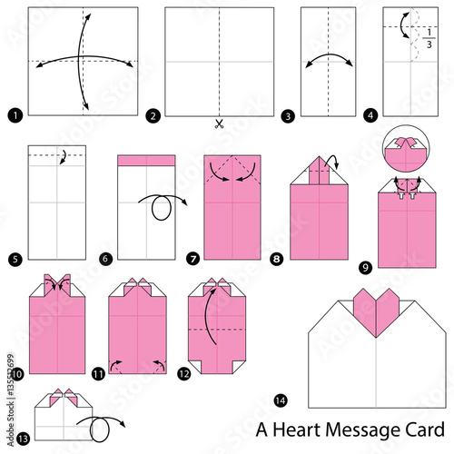 step by step instructions how to make origami A Heart Message Card.