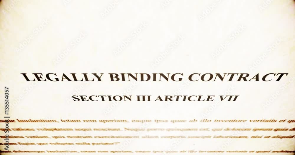 Camera pans over old tattered Legally Binding Contract Camera pans over old tattered Legally Binding Contract