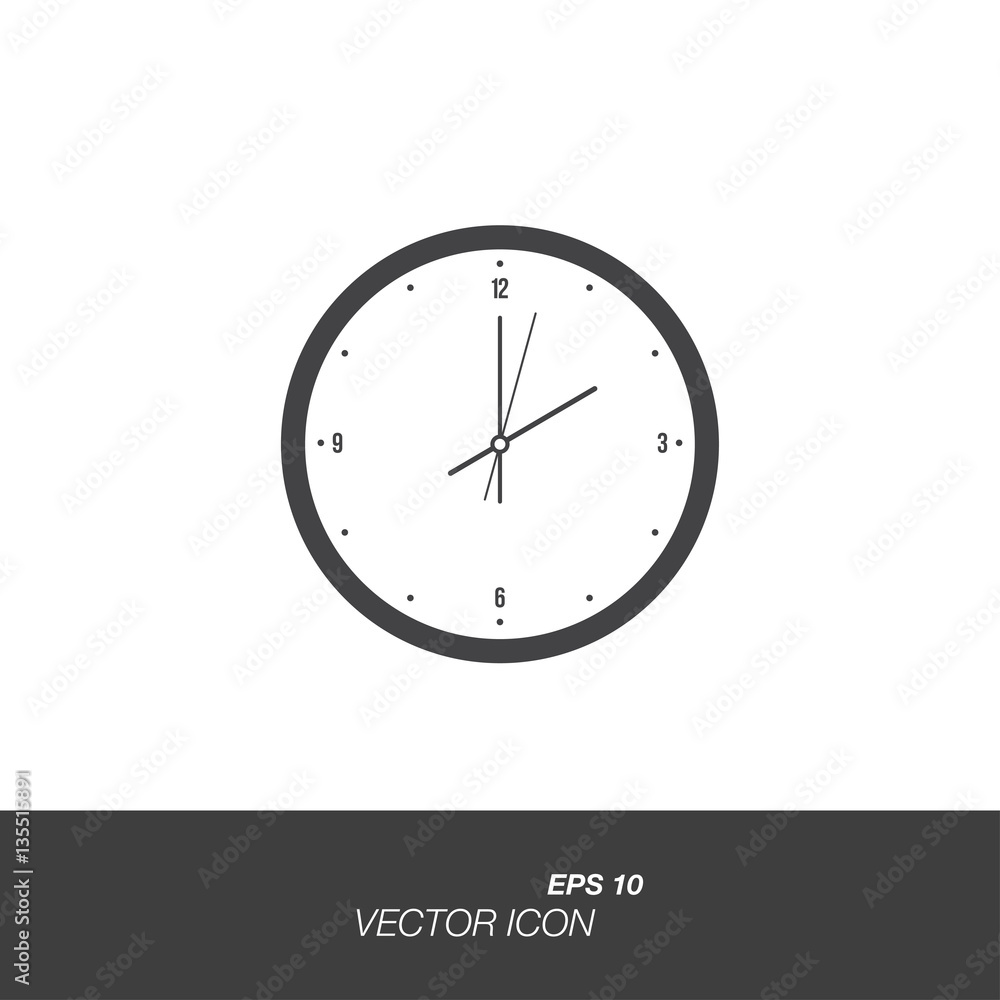 Clock icon in flat style isolated on white background. Clock icon in flat style isolated on white background.