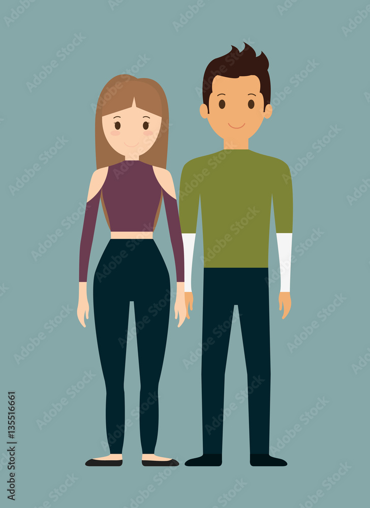 Fototapeta premium romantic heterosexual young couple full body icon image vector illustration design 