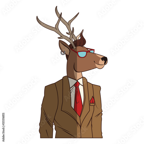 deer with hipster style over white background. colorful design. vector illustration