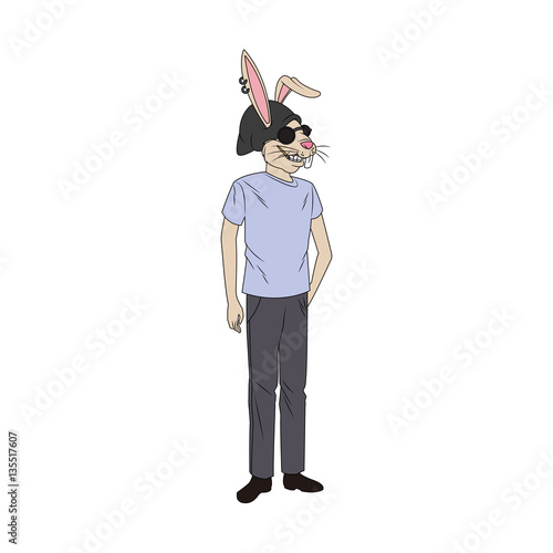 rabbit with hipster style over white background. colorful design. vector illustration