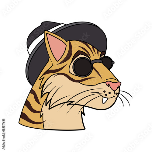 tiger with hipster style over white background. colorful design. vector illustration