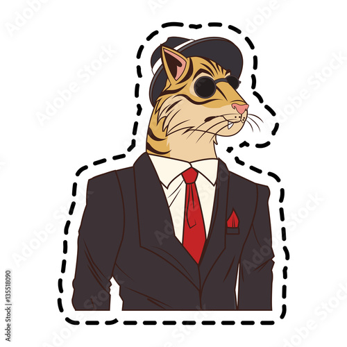 tiger with hipster style over white background. colorful design. vector illustration