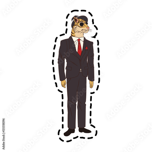 tiger with hipster style over white background. colorful design. vector illustration