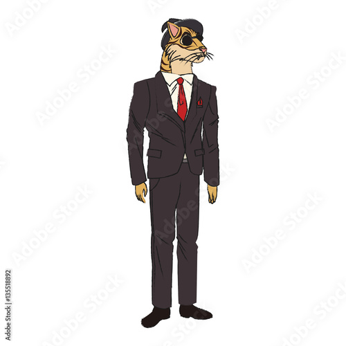 tiger with hipster style over white background. colorful design. vector illustration