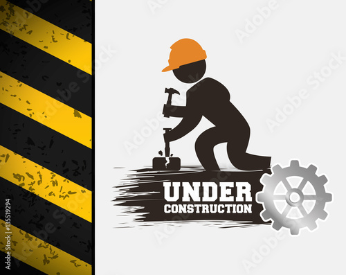 under construction poster worker hammer gear vector illustration eps 10
