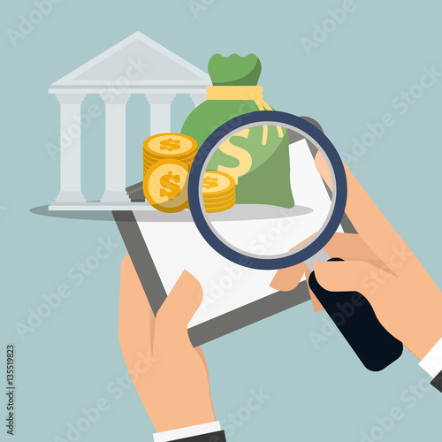 hand holding tablet search currency bank digital vector illustration eps 10
