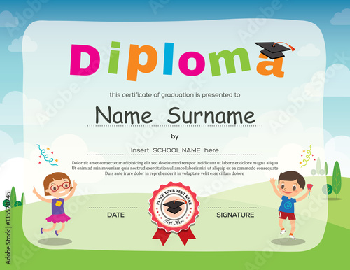 preschool kids diploma certificate background design