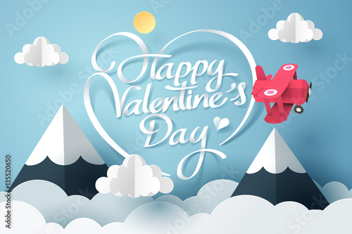 Paper art of happy valentine's day calligraphy and lettering