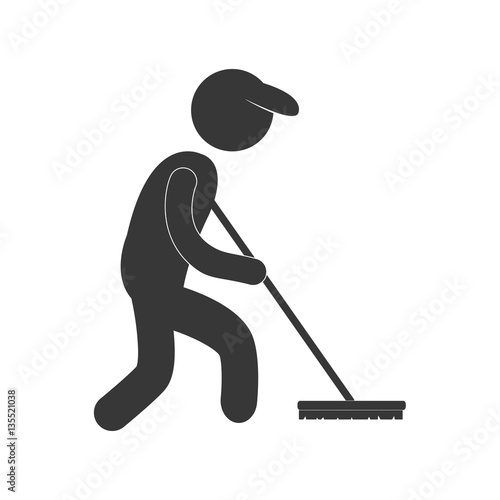 sweeper clean broom figure pictogram vector illustration eps 10
