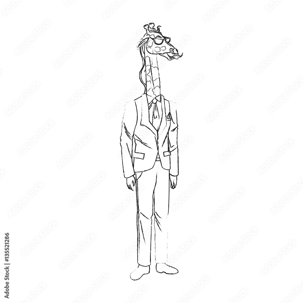 Fototapeta premium giraffe with hipster style over white background. vector illustration