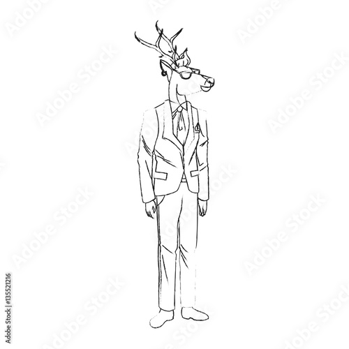 deer with hipster style over white background. vector illustration