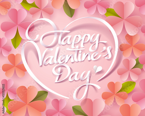 Paper art of valentines day vintage lettering in flower