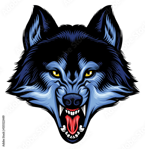 angry wolf head show his sharp teeth