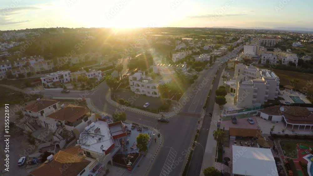 Nice streets with tidy apartment buildings in Cyprus resort town, aerial view Nice streets with tidy apartment buildings in Cyprus resort town, aerial view
