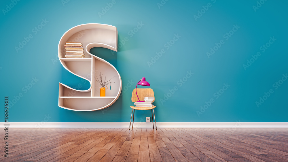 Room for learning The letter S has designed a bookshelf. Stock Photo ...