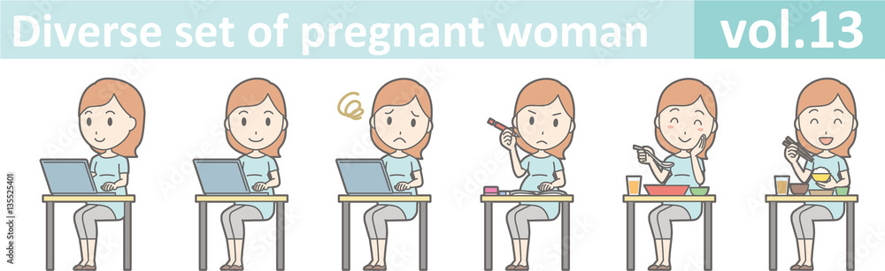 Diverse set of pregnant woman, EPS10 vol.13 (Pregnant women wearing short-sleeved clothes) Diverse set of pregnant woman, EPS10 vol.13 (Pregnant women wearing short-sleeved clothes)