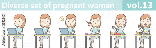 Diverse set of pregnant woman, EPS10 vol.13  (Pregnant women wearing short-sleeved clothes)
