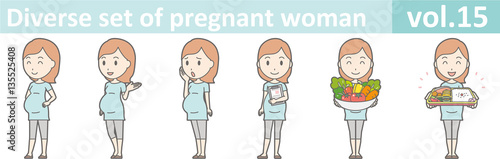 Diverse set of pregnant woman, EPS10 vol.15  (Pregnant women wearing short-sleeved clothes)