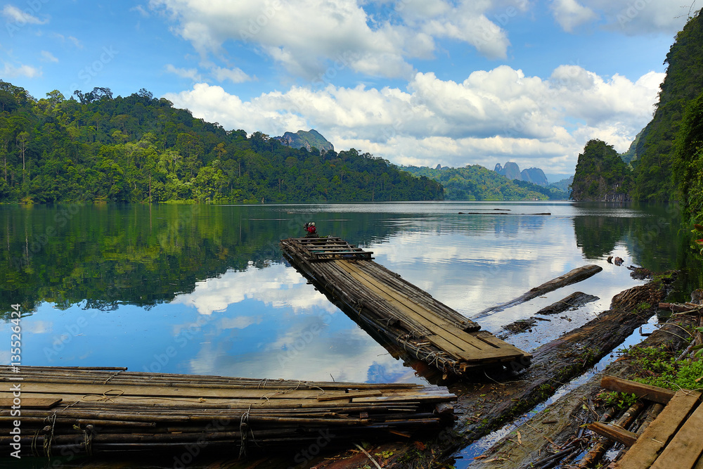 Bamboo rafts on Cheow Lan lake, Thailand Bamboo rafts on Cheow Lan lake, Thailand