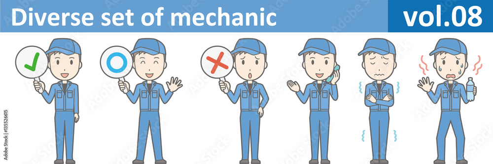 Diverse set of mechanic, EPS10 vol.08 (Young mechanic in blue uniform)