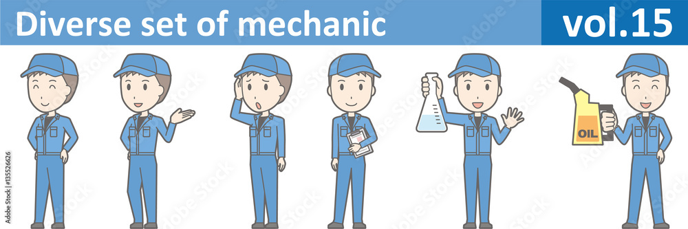 Diverse set of mechanic, EPS10 vol.15 (Young mechanic in blue uniform)