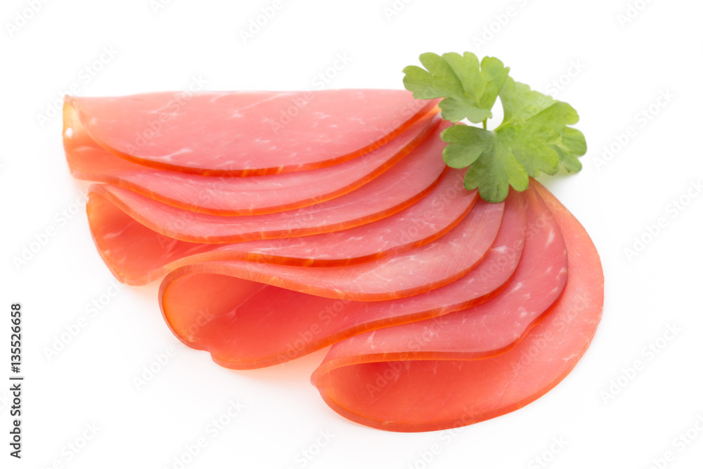 Pork ham slices isolated on white background. Pork ham slices isolated on white background.