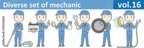 Diverse set of mechanic, EPS10 vol.16 (Young mechanic in blue uniform)