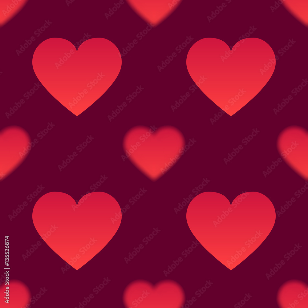 Romantic seamless pattern with red hearts. Love and romantic symbols. Vector illustration for background, wallpaper, banner or Valentine's Day greeting card.