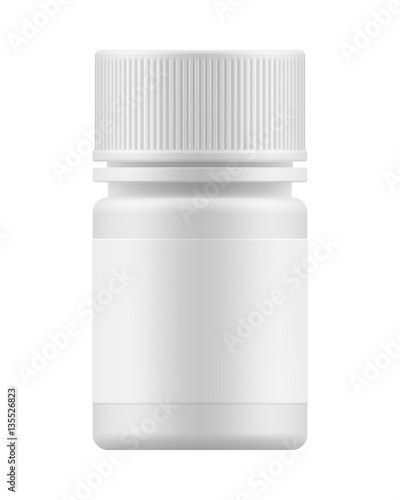 Vector 3d blank plastic jar with cap for pill or capsules. Mock-up package for medication: tablets, vitamin, supplement, antibiotic or aspirin. Medicine box or bottle for medicament. Pharmacy concept