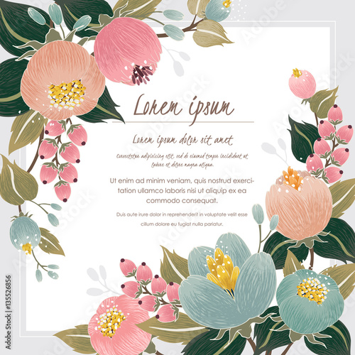  Vector illustration of a beautiful floral border with spring flowers for invitations and birthday cards 