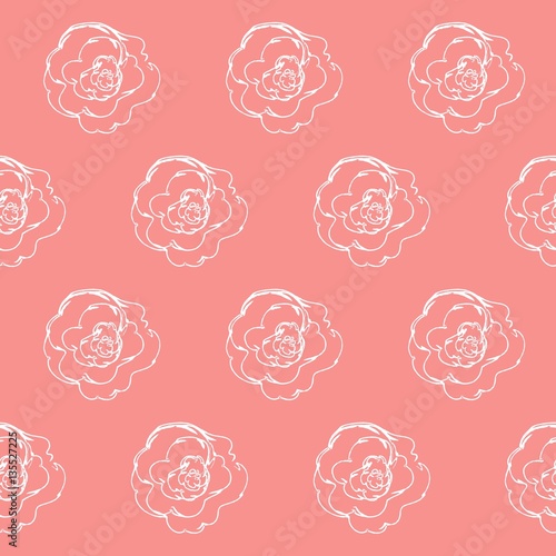 Seamless pattern with white roses on a pink background. It can be used for packing of gifts  tiles fabrics backgrounds. Sample for the websites. Vector illustration.