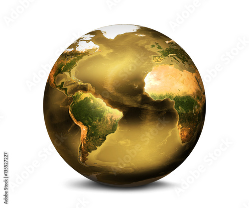 golden planet earth 3d render. Elements of this image furnished by NASA.