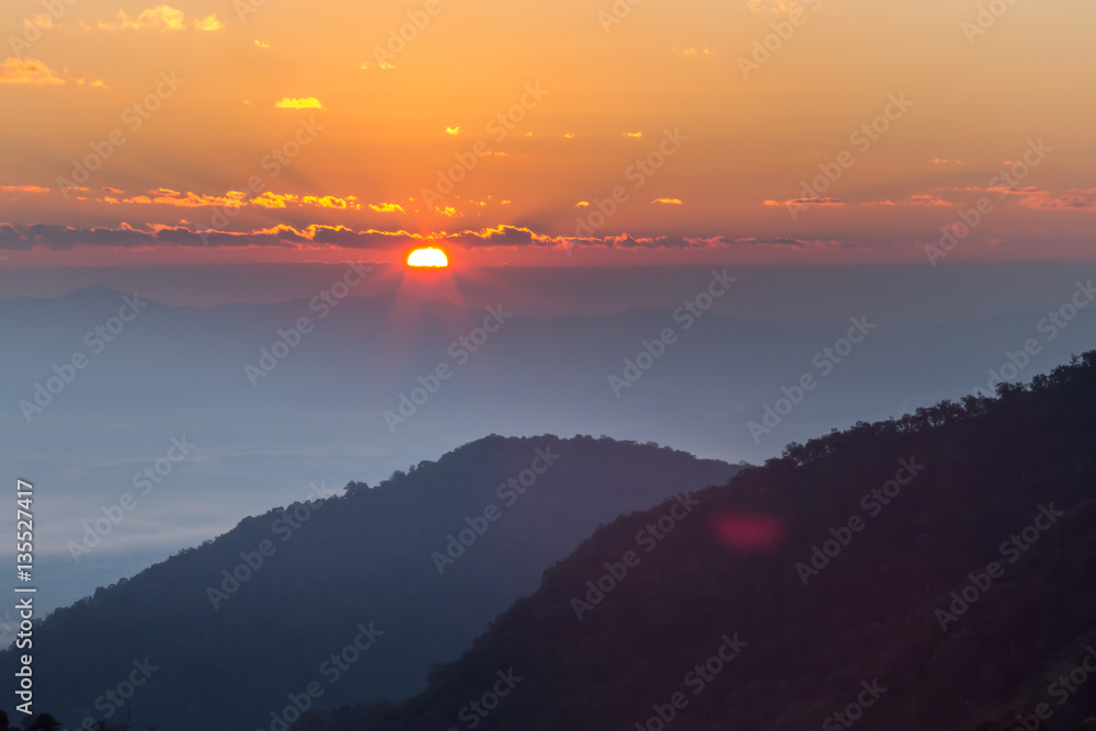 Fototapeta premium Sunrise fog on the mountain