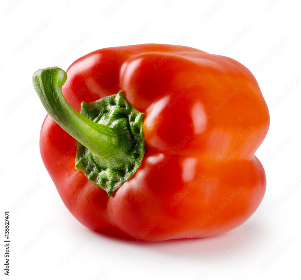 Red sweet pepper with a green handle Red sweet pepper with a green handle