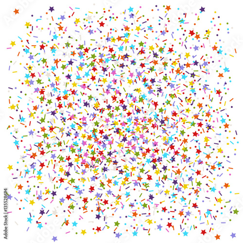 colored flat vector sprinkles stars, dots and lines as confection candy or confetti background
