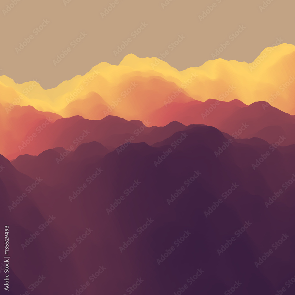 Mountain Landscape. Mountainous Terrain. Vector Illustration. 
