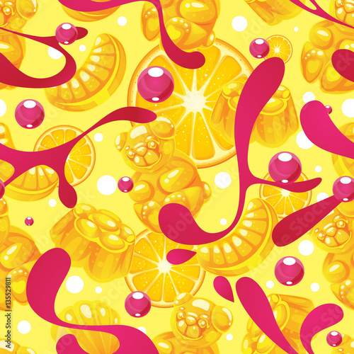 Vector orange jelly candy seamless pattern